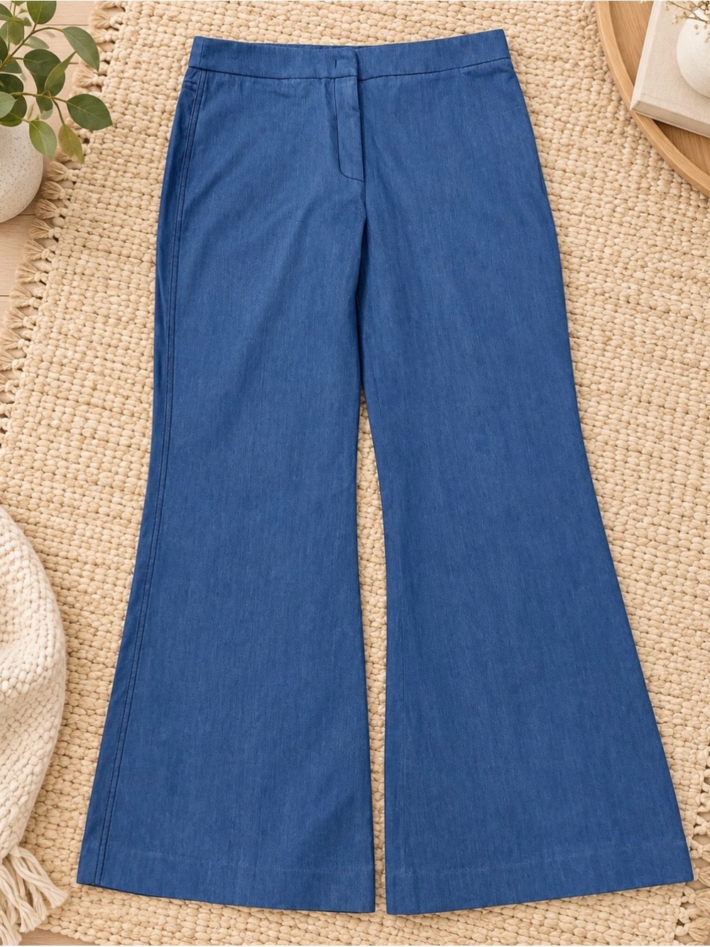 Derek Lam New York Women’s Blue Cotton Wide Leg Pants Size 6 Chambray Trouser